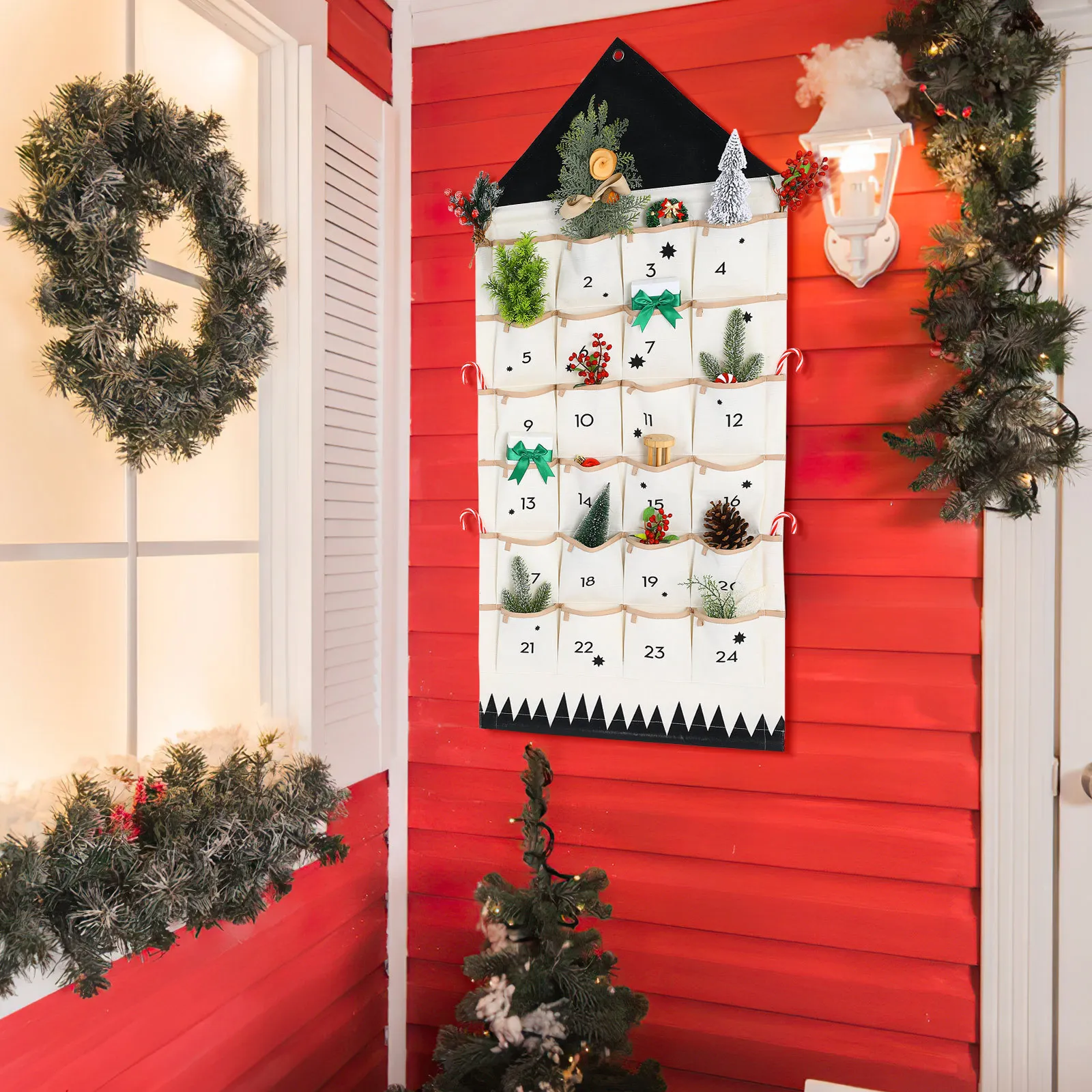

Wall Hanging Storage Bag Multi-Pockets Organizer For Door Back Wall Mounted Cotton Pouch Christmas Advent Calendar Decor