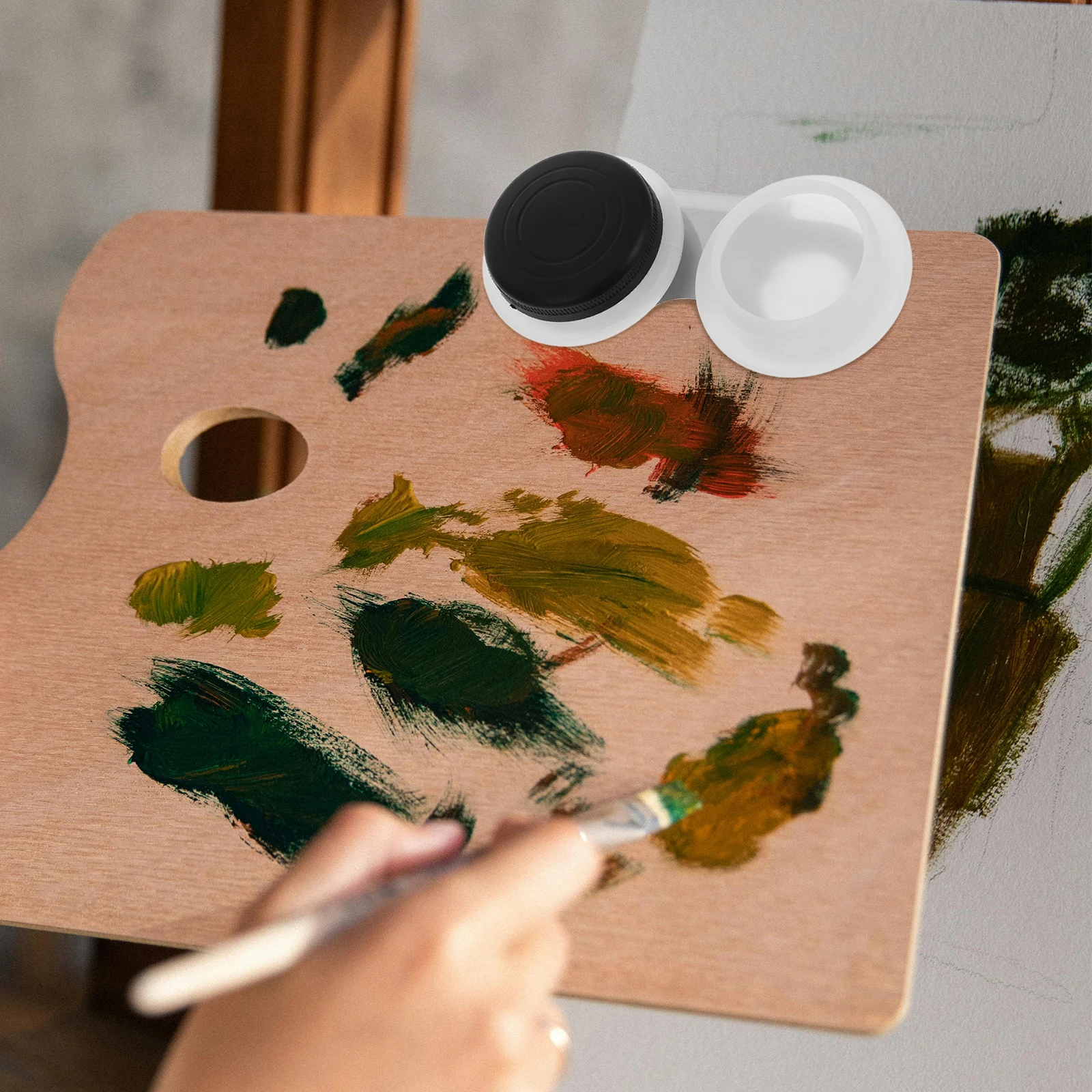 

Double Port Oil Pot Painting Cup Artists Palette Brush Cleaner with Lid for Mixing Colors Water Cups for Supplies