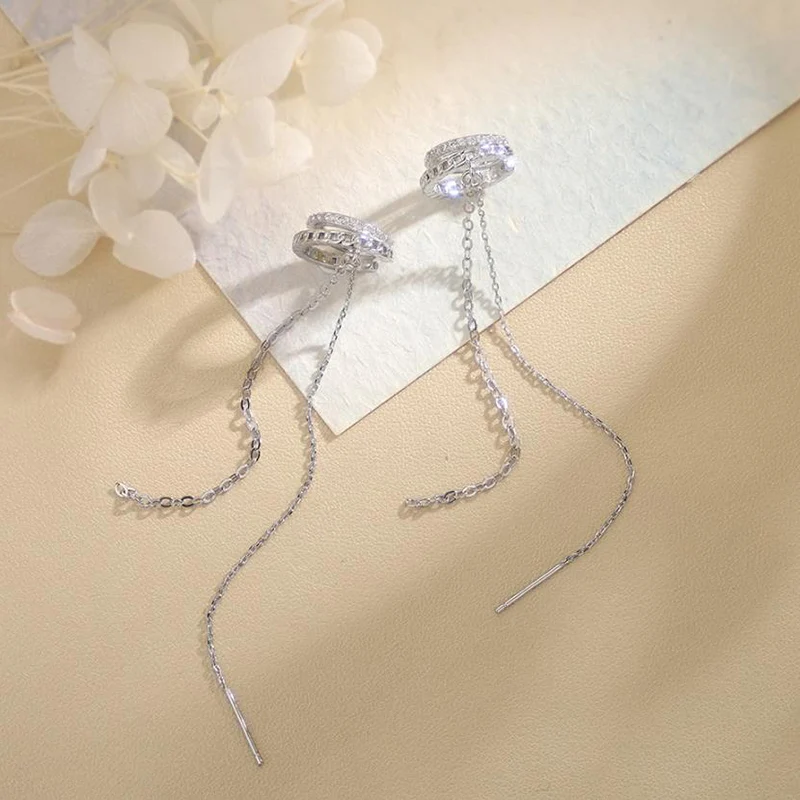 Sparkling Zircon Double-layer Chain Ear Clip Without Ear Hole Exquisite Long Tassel Ear Bone Clip For Women KOFSAC