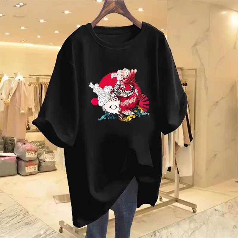 

2024 Summer New Animal Printed Oversized T-shirt Women Casual Pure Cotton Short Sleeve Tees Lady O-neck Basic Loose Pullovers