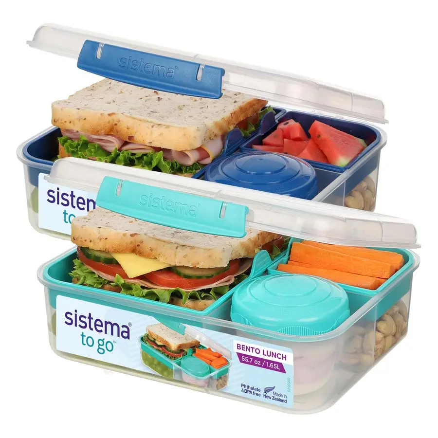 

TO GO Bento Box Cubes 1.65 L School Lunch Boxes With Compartments amp Snack Pots BPAFree 2 Count Minty Teal amp Ocean Blue
