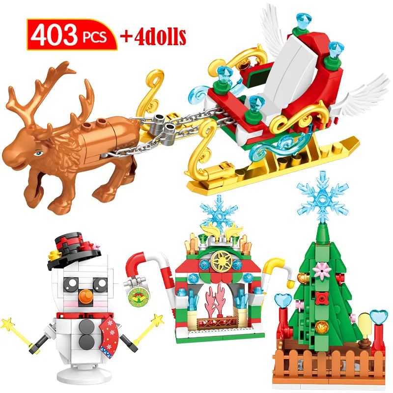 

403Pcs Friends Santa Claus Christmas Cottage Architecture Building Blocks Carriage Snowman Figures Bricks Toys For Children Gift