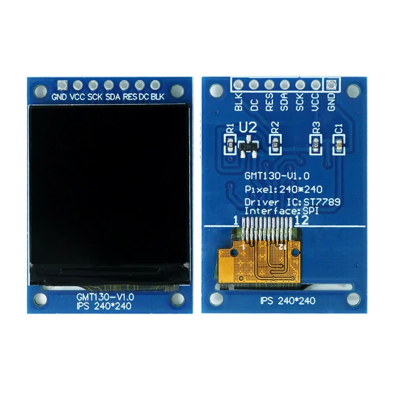 Modulo di visualizzazione schermo LCD TFT SPI quadrato da 1,33 pollici 240x240 - IC driver ST7789, 7 pin/10 pin con opzione libreria di caratteri