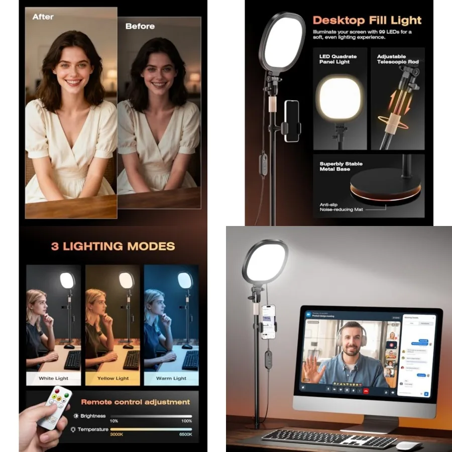 CRI 97+ LED Desk Ring Light with Stand & Phone Holder 1