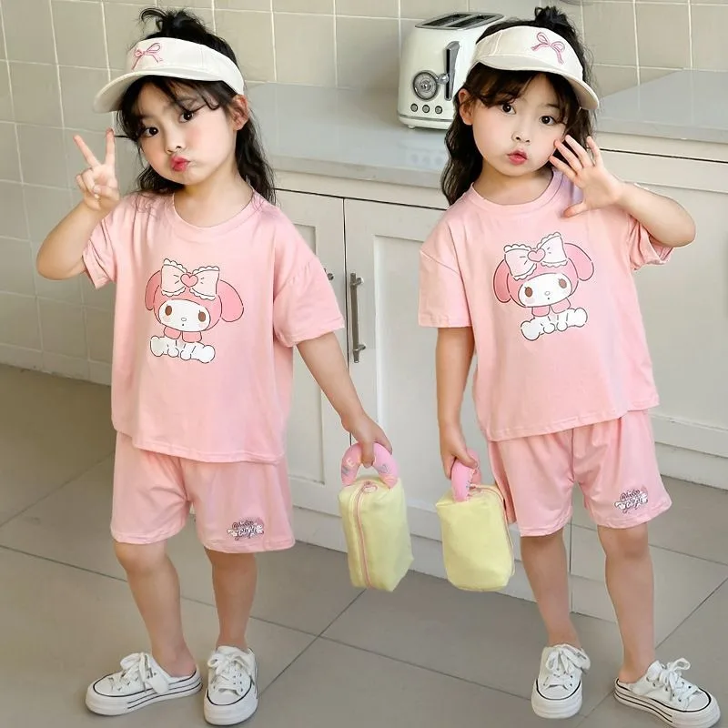 

Summer My Melody Cinnamoroll Anime Kawaii Sanrio Ins Casual Homewear Shirt Pants Set Cute Kuromi Children Clothes Gifts