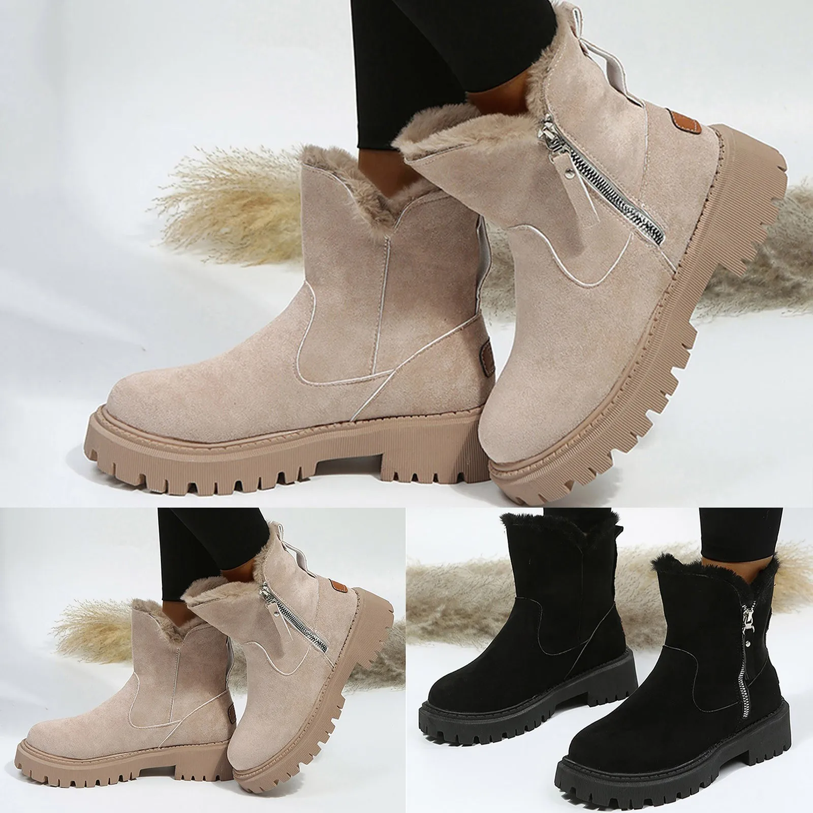 2024 Thick Plush Snow Boots Women Faux Suede Non-slip Winter Boots Woman Keep Warm Cotton Padded Shoes Platform Ankle Booties