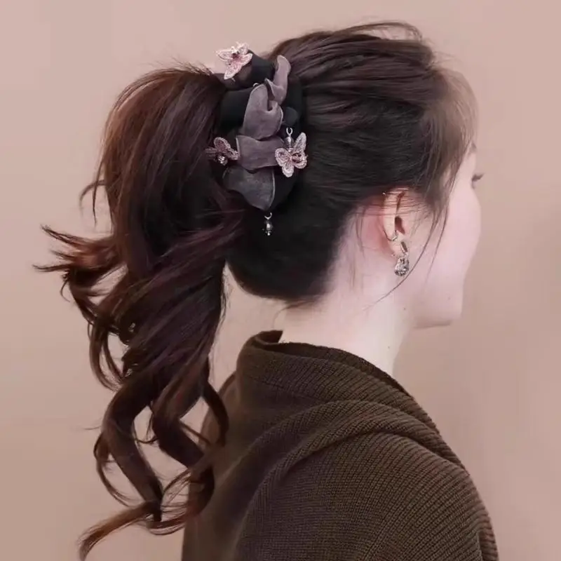 Netz-Schmetterlings-Haarspange für Damen mit Kristall-Quasten, rutschfeste Haarklammer für Pferdeschwanz und Hochsteckfrisuren, Haaraccessoires für Alltag, Party und Hochzeit – Detail 3