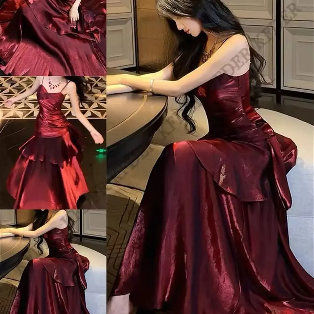 Burgundy Sweetheart Satin Tiered Prom Dresses Evening Dresses Elegant Ceremony Gowns A Line Customized Party Dress 2026