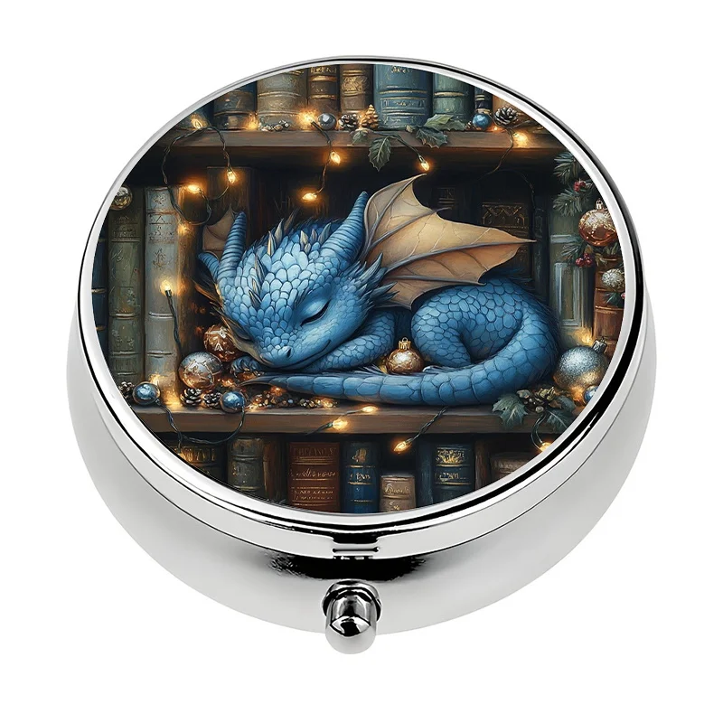 1 portable travel pill box with 3 compartments, cute blue dragon-themed decorative vitamin storage box, suitable for purse or wallet, travel gift, ideal travel companion - can be placed in a purse or..