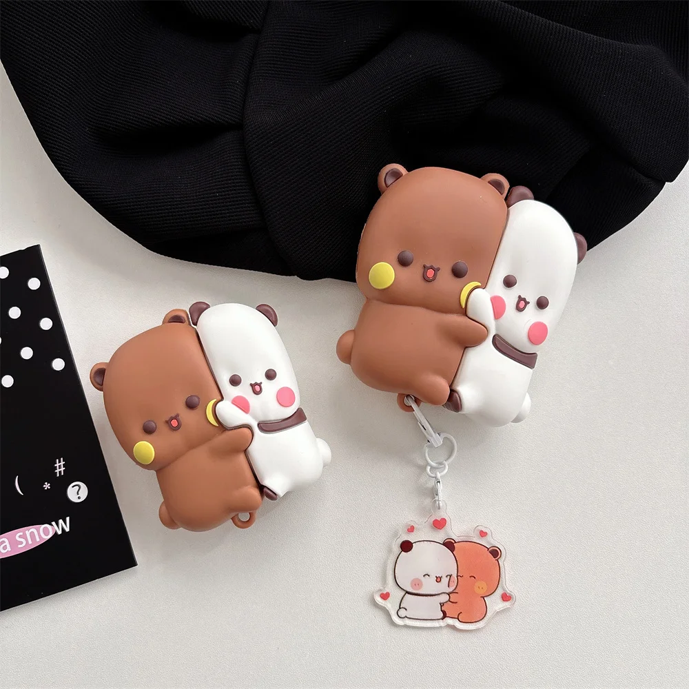 

Kawaii 3D Bear Headphone Case Silicone Shockproof Cover for Apple Airpods 4 Funda Airpods Pro3 Pro2 4 Cute Case with Charm Cover