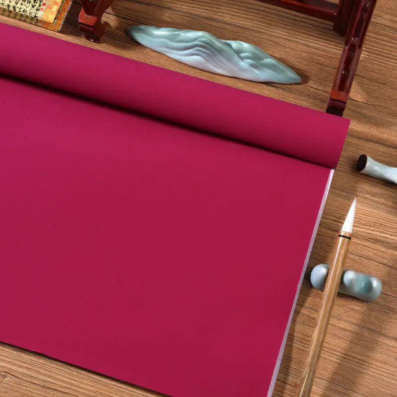 20Pcs Chinese Rice Paper Xuan Paper Calligraphy Painting 34x138cm Half-Ripe Wine Red Color for Brush Art Script Practice