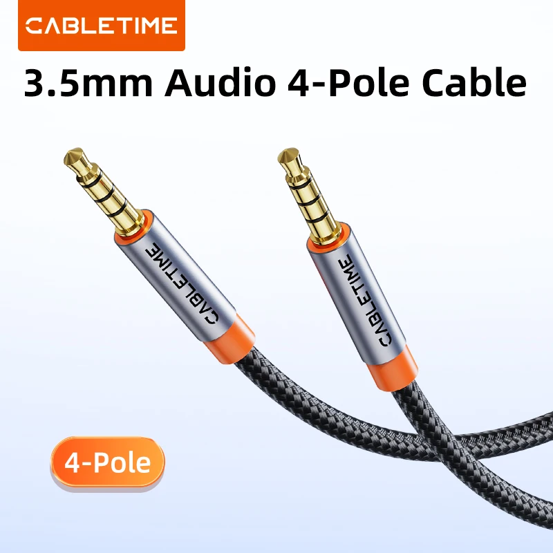 CABLETIME 3.5 مللي متر كابل مساعد 4-القطب TRRS 4-موصل مساعد كابل مساعد للهاتف سماعة ميكروفون سيارة الموسيقى HIFI وظيفة الصوت