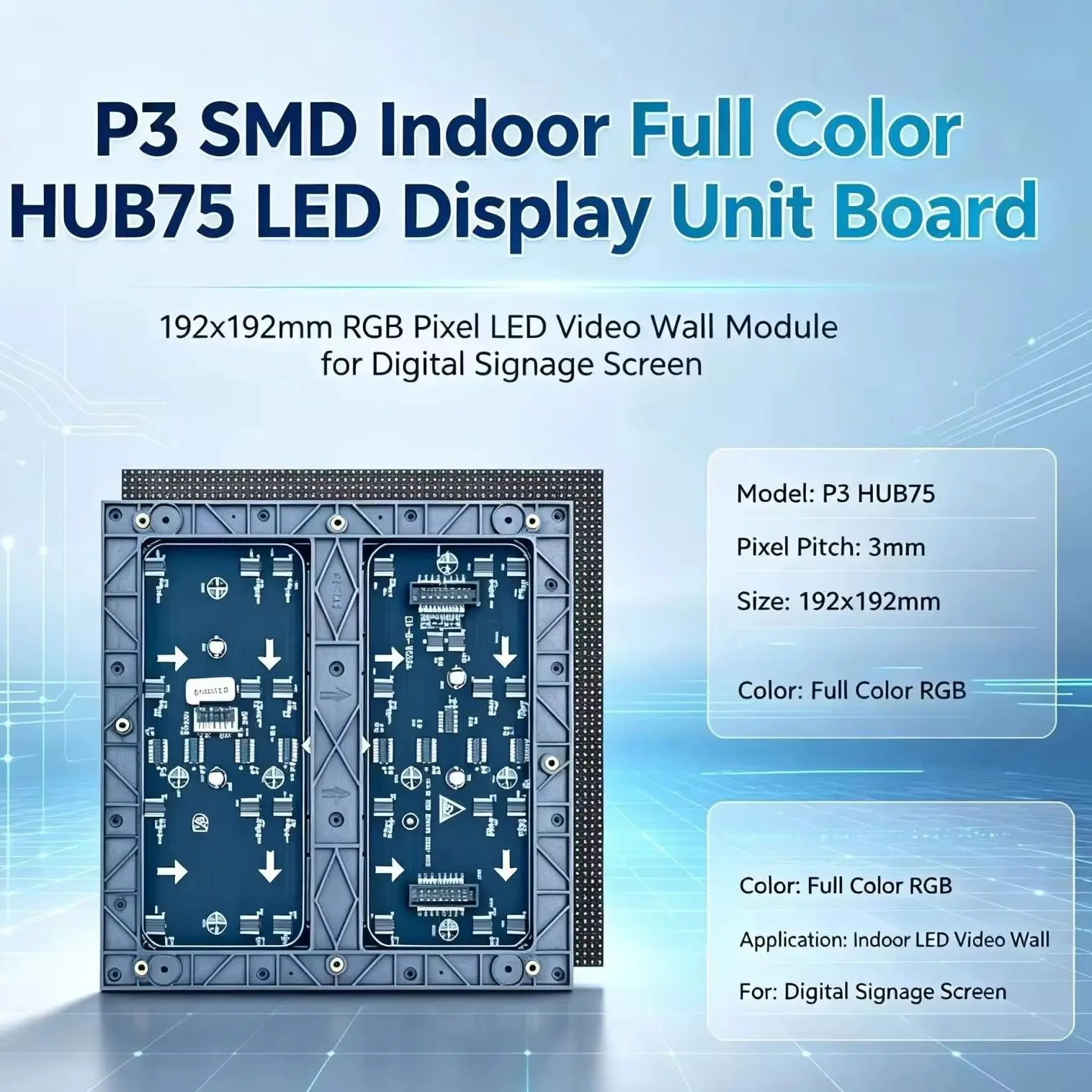 P3 SMD Indoor Full Color HUB75 LED Display 192x192mm RGB Pixel Video Wall Module for Digital Signage