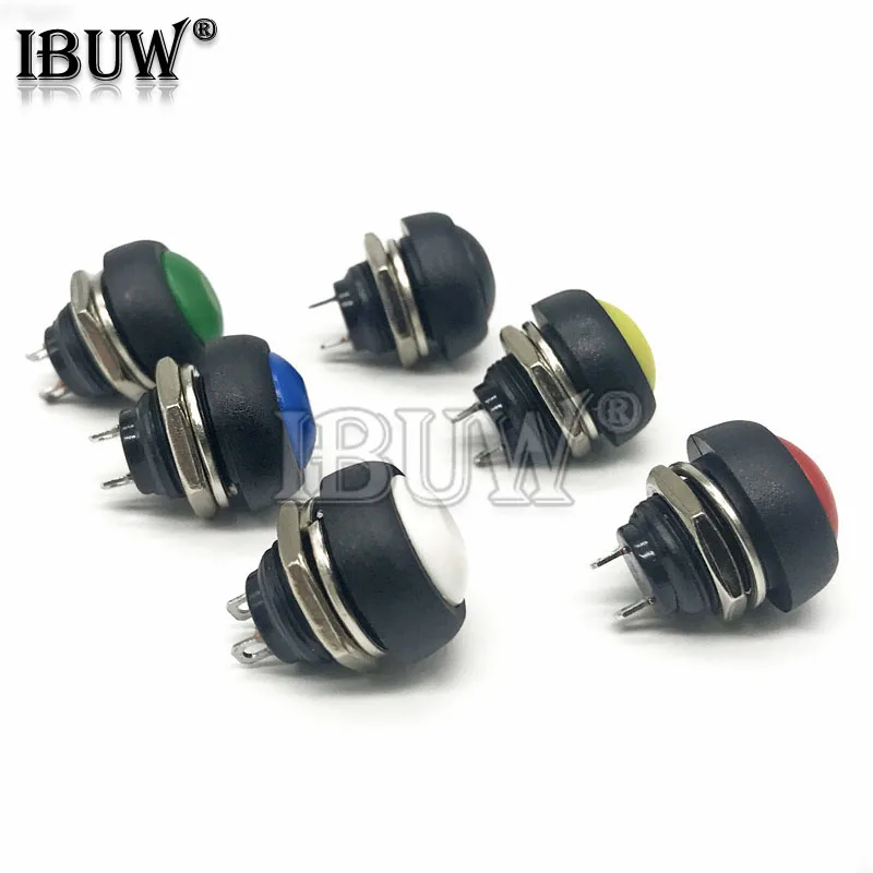 6PCS Mini 12mm Waterproof Momentary ON/OFF Push Button Round Switch PBS-33B KIT White Black Red Yellow Blue Green