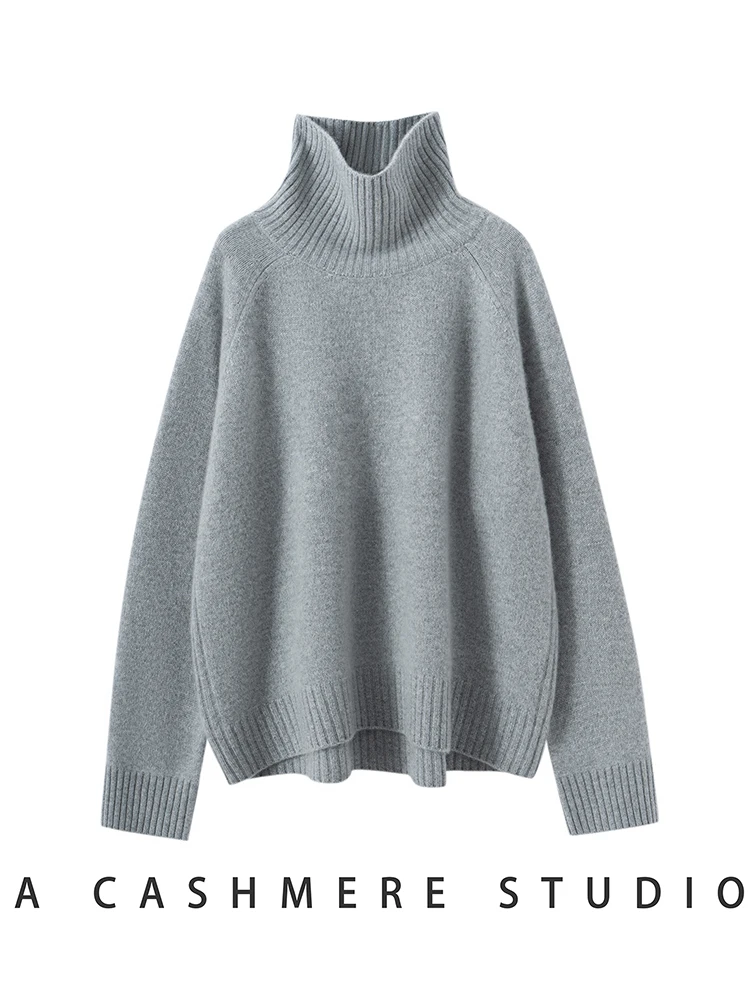 

TLOML New Women' 100% Cashmere Sweater Turtleneck Pullover Loose Simple Style Cashmere Knitwear Autumn Winter Soft Thick Tops