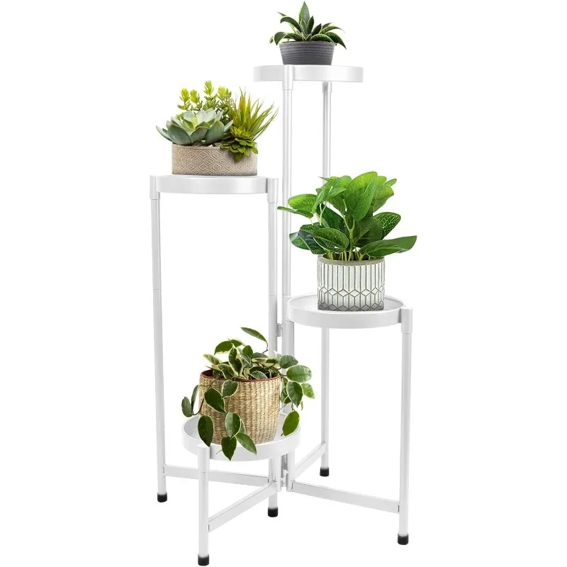 4 Tier Plant Stand Indoor Outdoor, 31 Inch Tall Metal Plant Shelf Waterproof, New Upgrate Gold