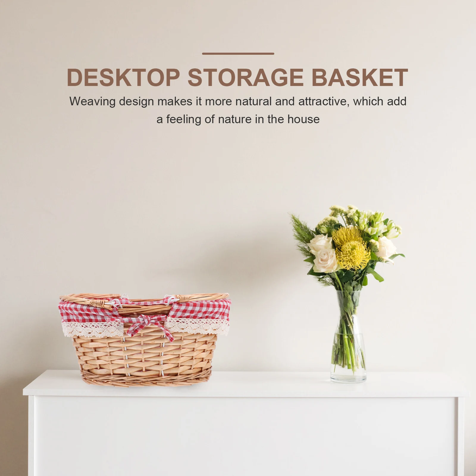 

1pc Picnic Woven Outdoor Picking Basket Decorative Food Storage Container Handheld Shopping Basket For Snacks Fruits Vegetables