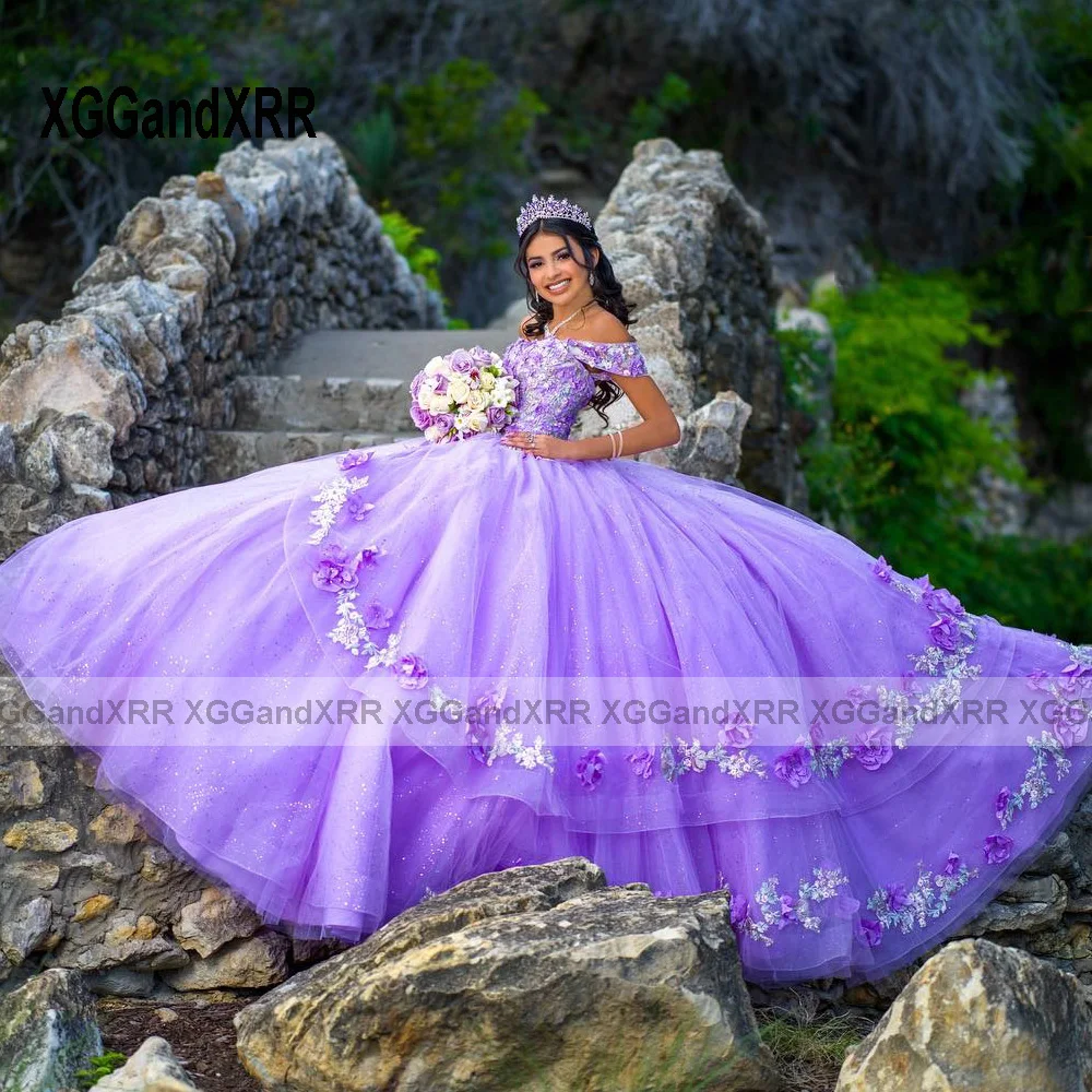 Vestido De quinceañera con flores para mujer, traje Morado para baile De 15 Años, dulce 16, fiesta De cumpleaños, desfile, Miss Princess, novedad De 2024