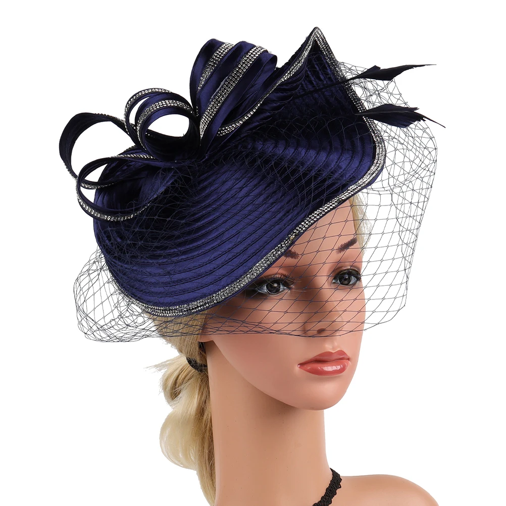 

Charming Shiny Fascinators Navy Hemp Yarn Women Tea Party Dressy Hats Comfortable Reusable Elegant Hair Accessories
