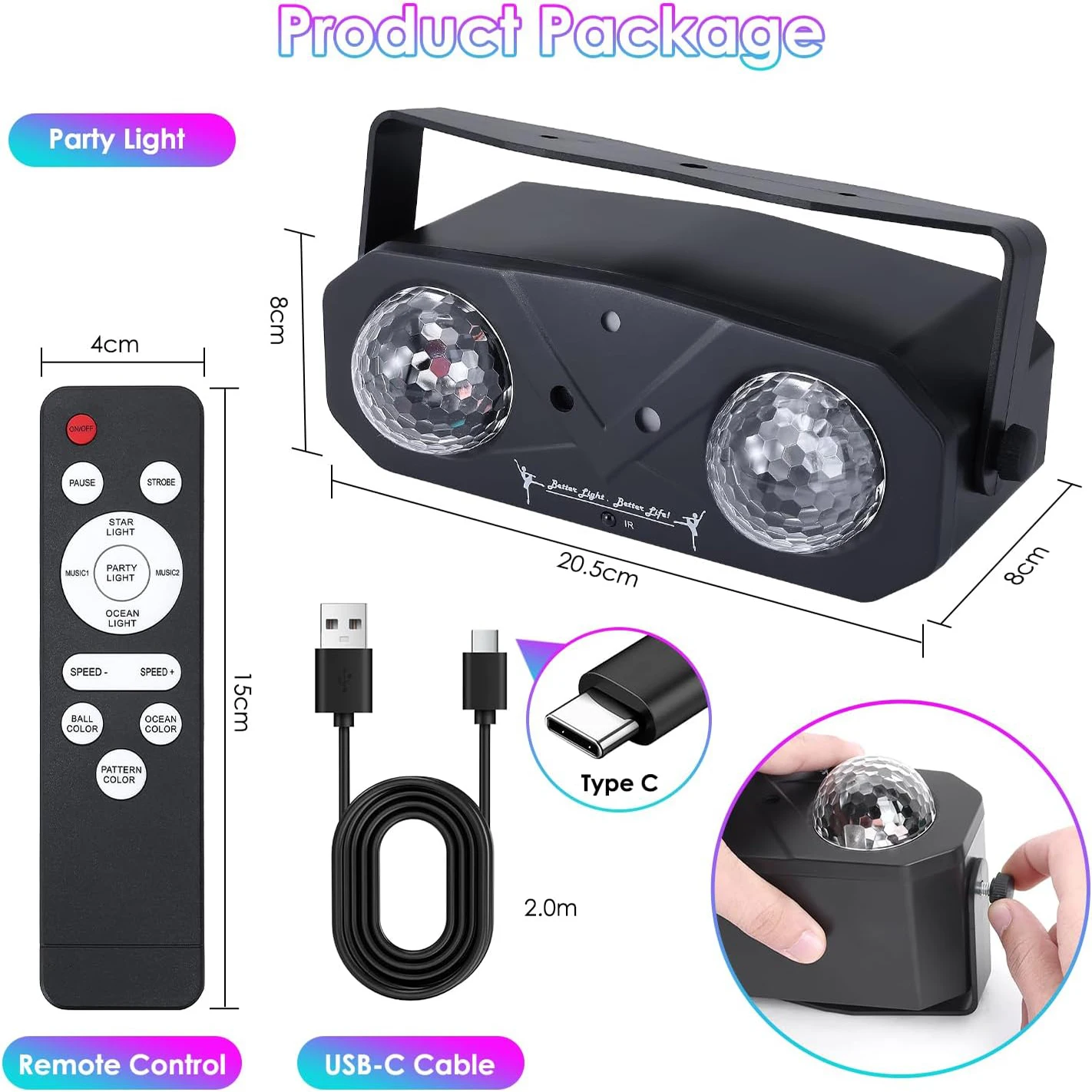 USB Power Dual Ball Disco Laser Light, 20 Patterns RGB LED + Water Ripple ,Sound Activated ,Remote Control For KTV Bar Party