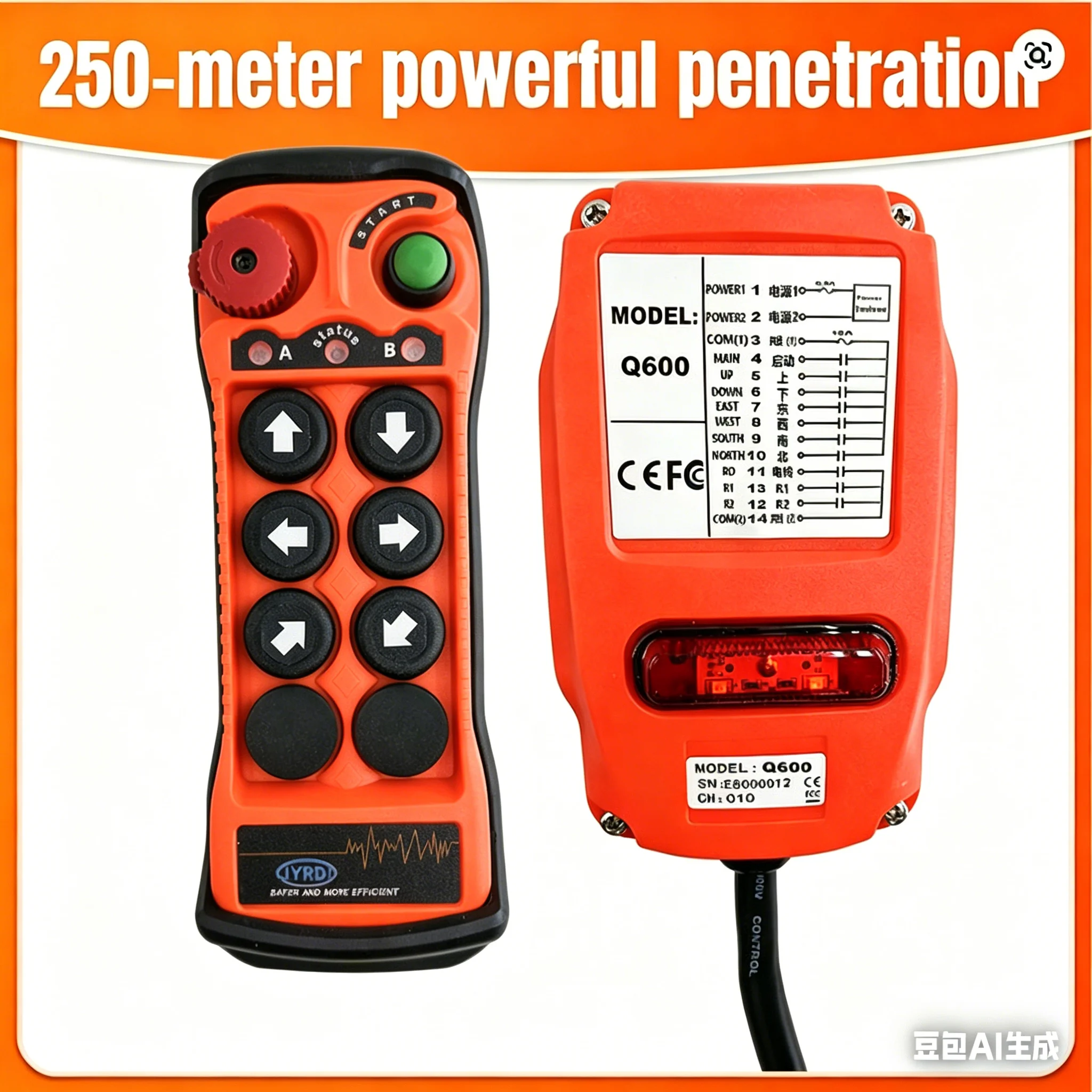 New Q600 6 Keys Single Speed Industrial Wireless Radio Crane Remote Control Switches Hoist Track Crane Lift Controller