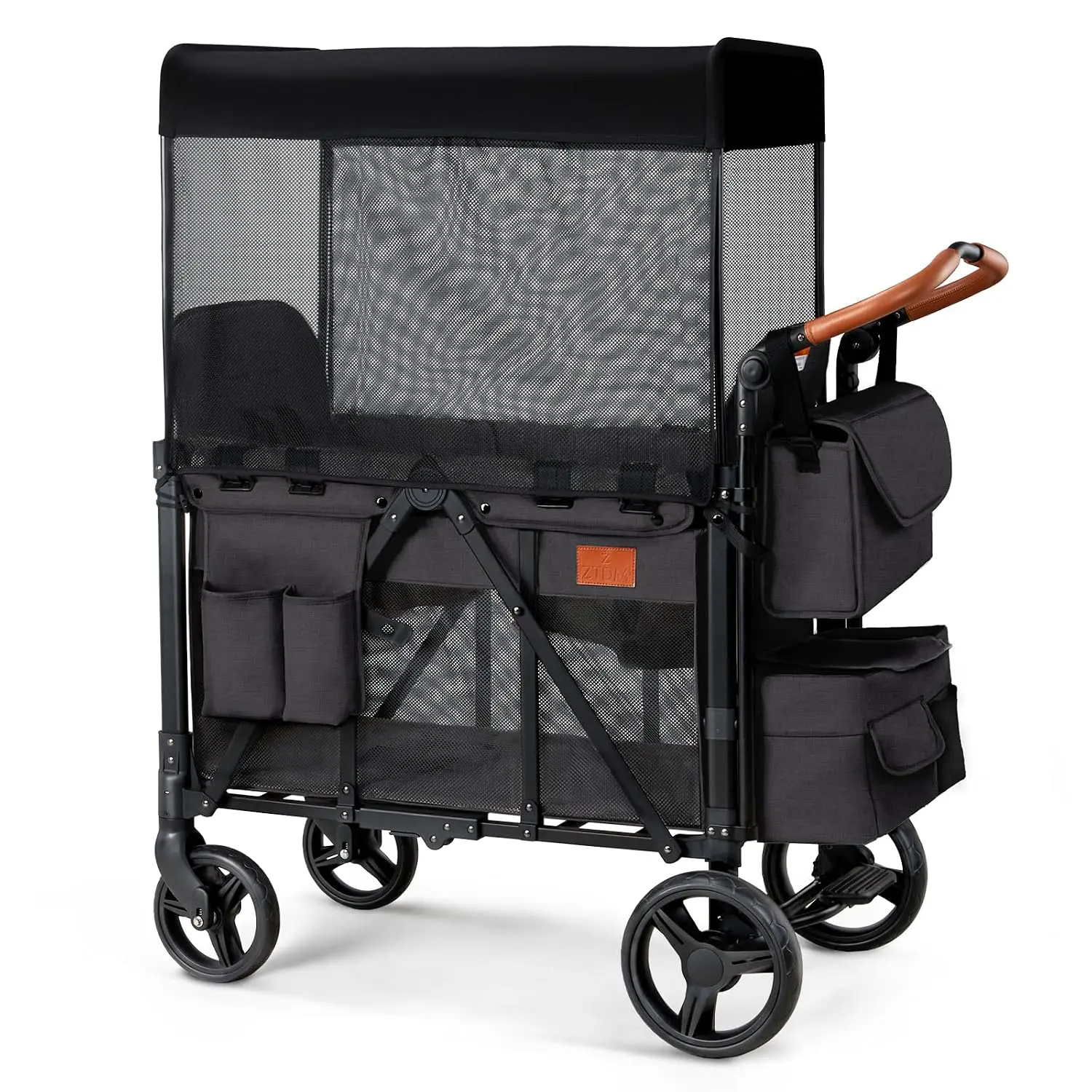 Wagon Stroller for 2 Kids, High Seat & 5 Point Harness, Foldable All-Terrain Wagon for Toddler with Canopy, Parent Organizer, Sh