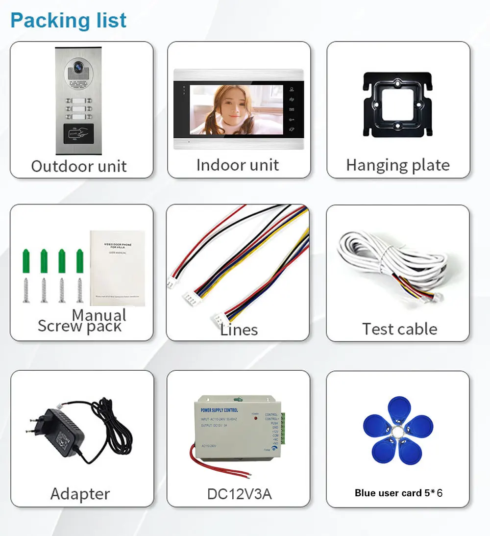 Tuya WiFi Video Intercom, Sistema de Câmera Campainha, Apartamento com Cartão RFID, App Desbloquear, Video Intercom, 2 Unidade, 3 Unidade, 4