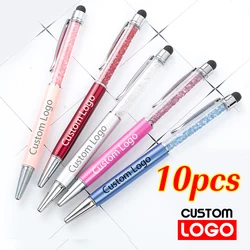 Multifuncional Diamond Crystal Gel Pen, Touch Screen Pen, Publicidade Metal Pen, Custom Logo Engraving Nome, Atacado, 10Pcs por lote