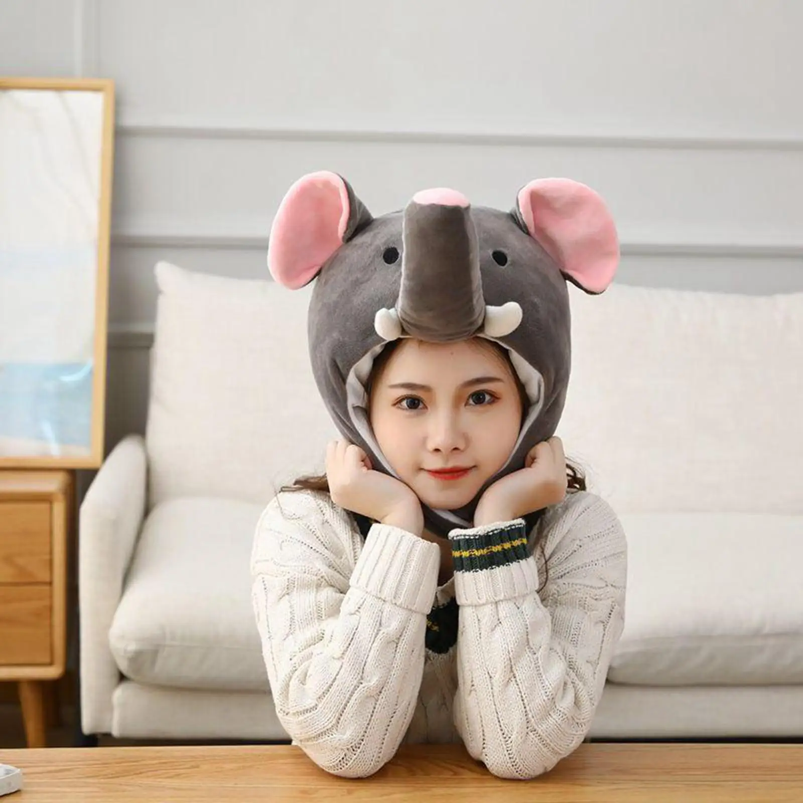 

Plush Party Hat Elephant Gray Headgear Headdress Selfie Animal Hood Earmuffs