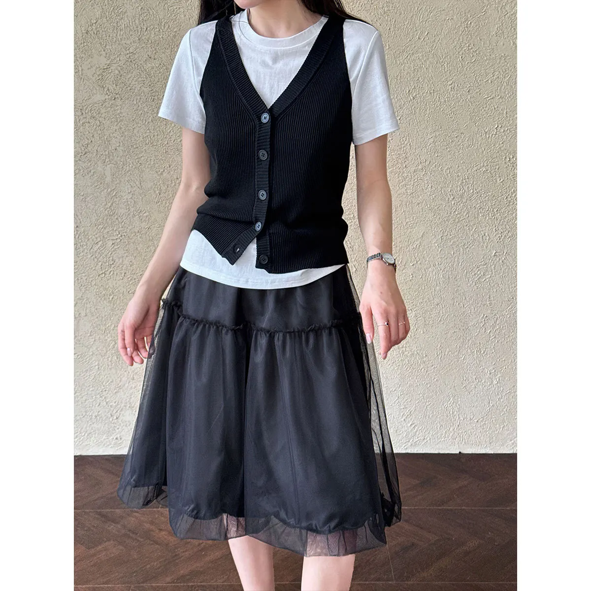 

Womens Skirt Spring and Summer Korean Version Fluffy Soft Gauze Skirt Gentle Half Body A-line Skirt Casual and Fashionable