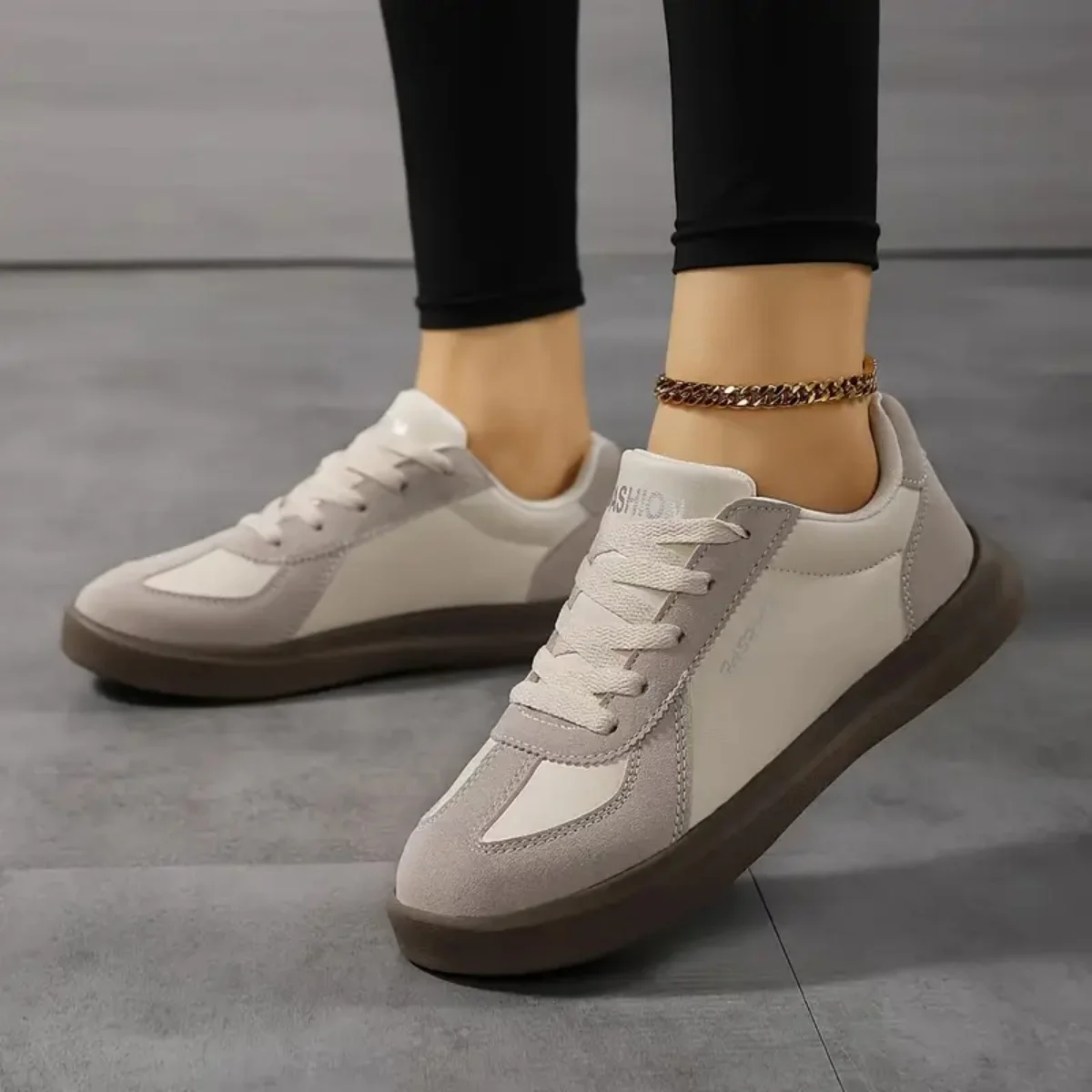 

Women Casual Shoes Board White Shoes Flat Female Lace Up PU Leather Walking Sneakers Leisure Thick Sole Outdoor Luxury Fashion
