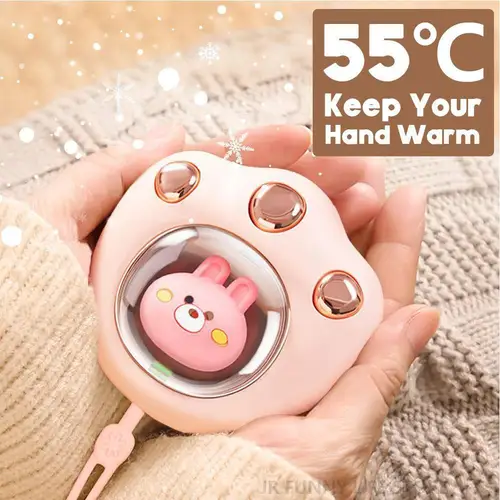 Winter Portable Cartoon Hand Warmer USB Charging Cat Paw Hand Warmer Temperature Adjustment With Hand Strap For Student Women 