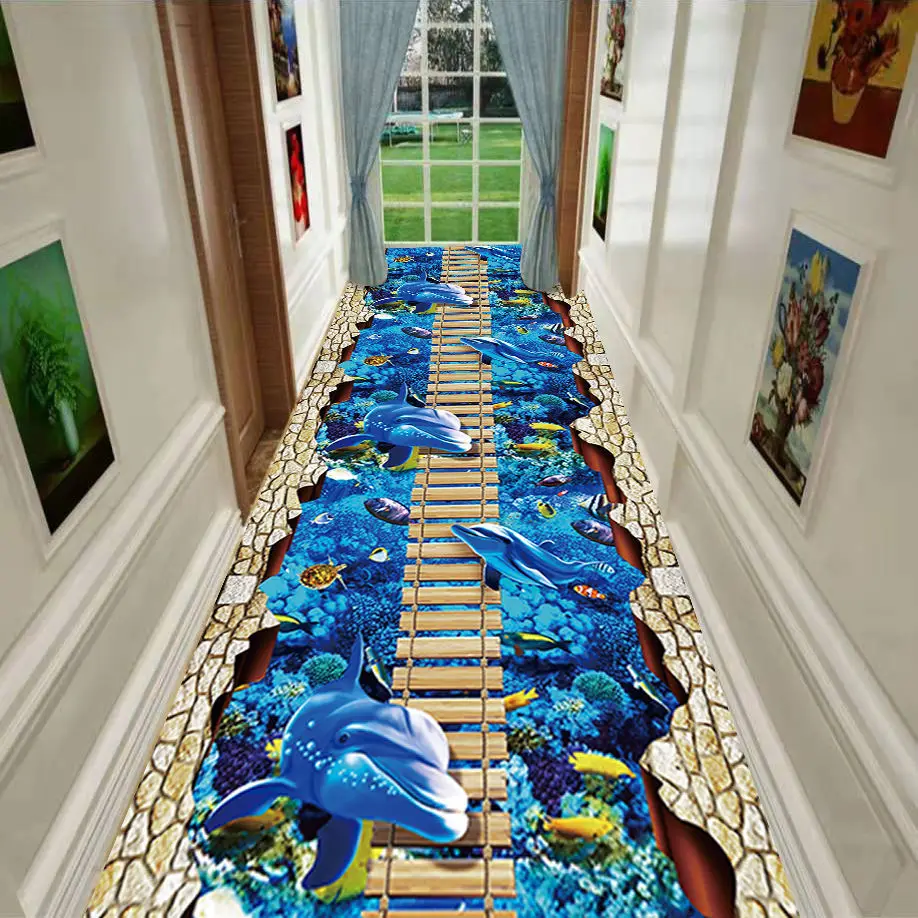 

Ocean Dolphin Living Room Rug 3D Carpet Long Hall Corridor Carpets Kid Bedroom Mat Kitchen Area Rug Anti-Slip Entrance Doormat