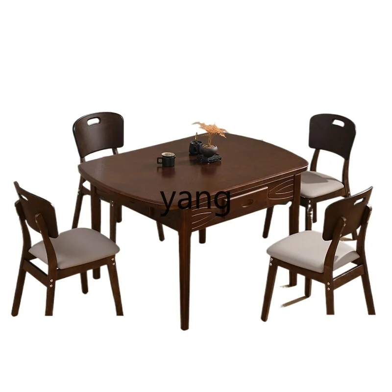 

LH New Chinese Style Solid Wood Dining Table Mahjong Dual-use Household Long Table and Chairs Dining Table