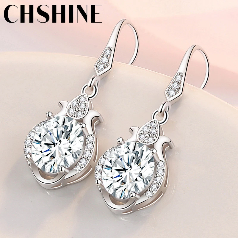 

CHSHINE 925 Sterling Silver Water Drop Blue Zircon Earrings For Women Banquet Fashion Party Gift Jewelry