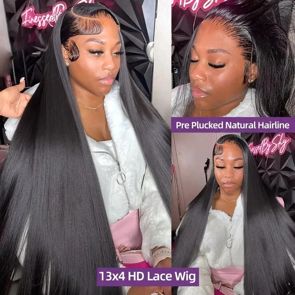 250 Density 100% Human Hair Brazilian 13x4 Bone Straight 360 HD Full Lace Front Wig 40 42 Inch 13x6 Lace Frontal Wigs Black view 4
