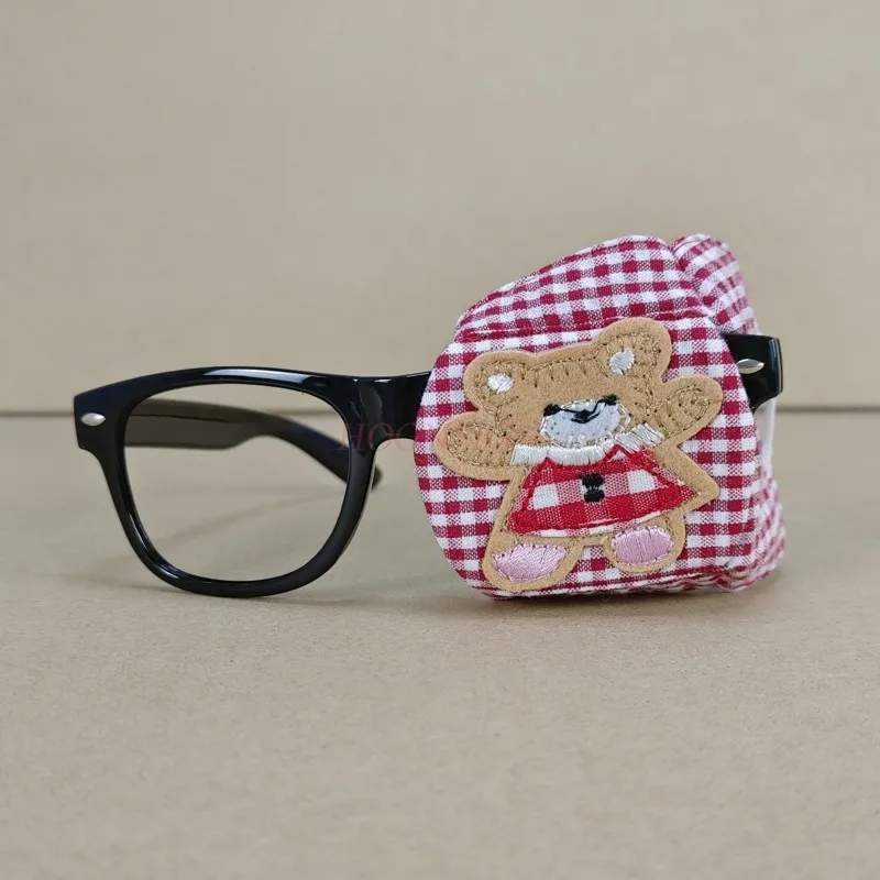 

3d eye patch for glasses Cotton red checkered bear children's amblyopia mask hyperopia strabismus astigmatism full coverage