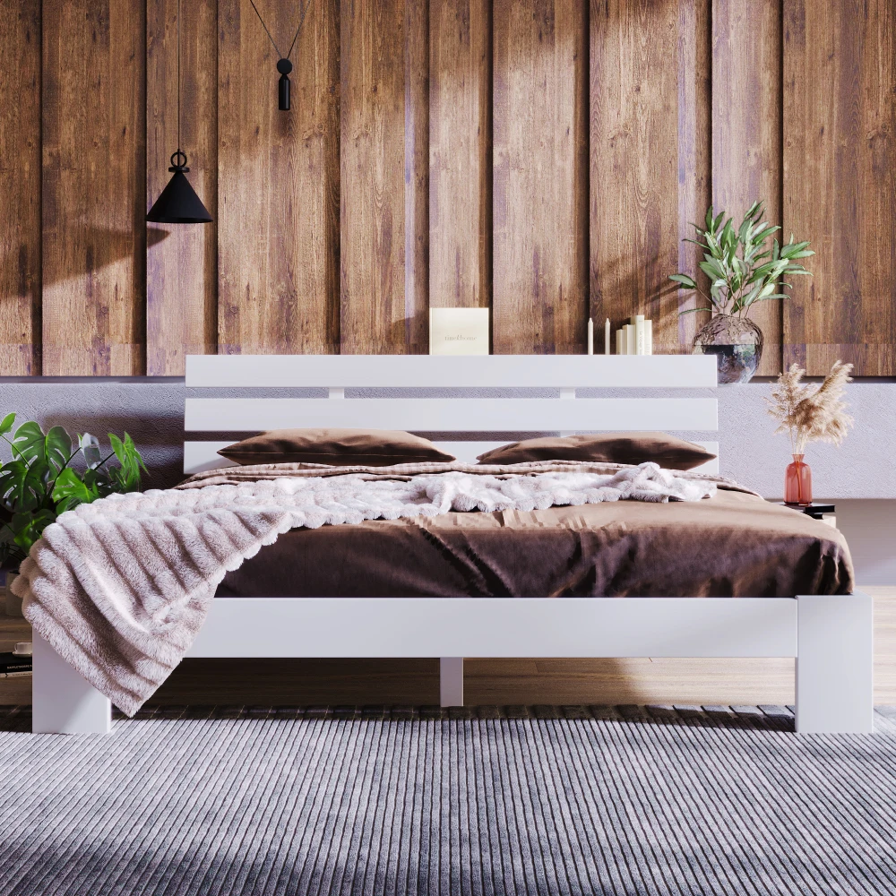 Holzbett, Doppelbett mit Kopfteil des Bettrahmens mit Schieferrost, 200 x 140 cm, Massivholz-Doppelbett, kann als Bett aus Kiefernholz verwendet werden – Detail 13