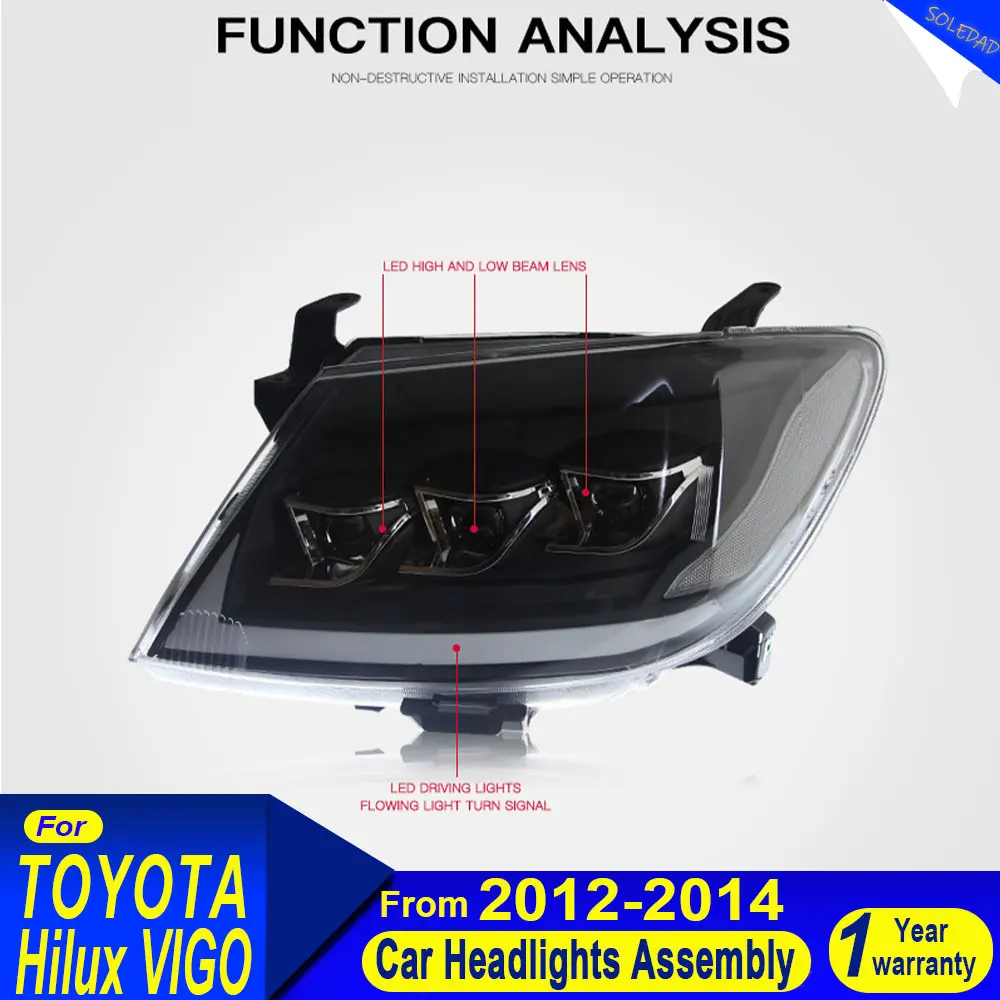 For Toyota HILUX VIGO LED Headlight 2011 2012 2013 2014 HILUX Lamp Drl Projector Lens Automotive Accessories Plug and Play
