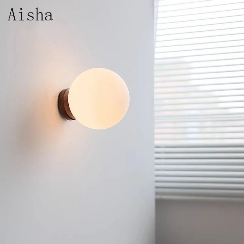 Walnut Round Ball Wall Lamp Designer Model Room Hotel Homestay Minimalist Living Room Background Wall Bedside Sconces