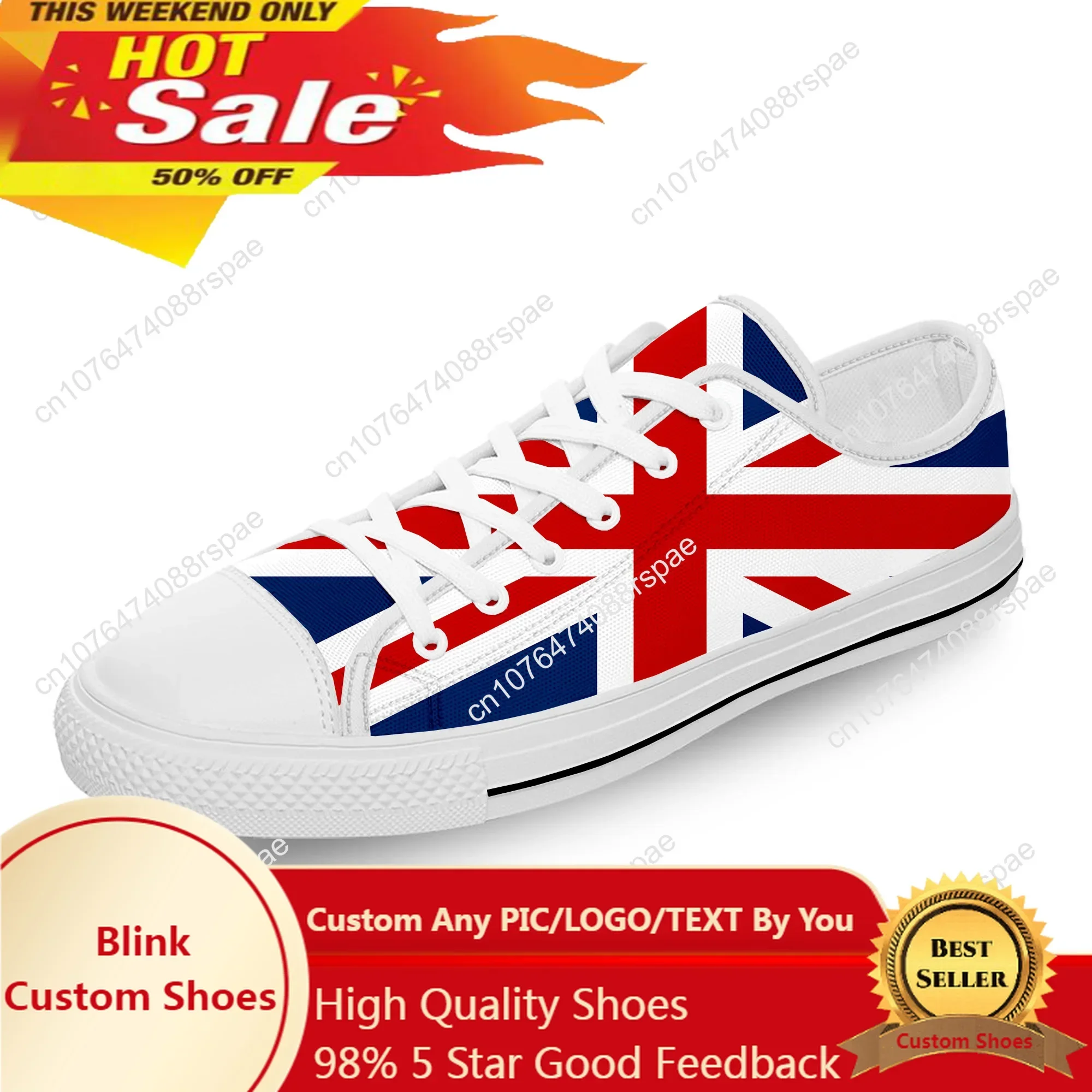 

Britain British UK Flag Union Jack White Cloth Fashion 3D Print Low Top Canvas Shoes Men Women Lightweight Breathable Sneakers