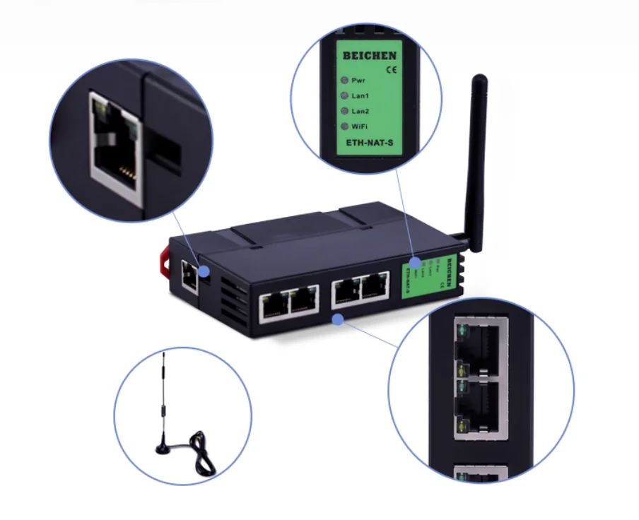 ETH-NAT-S Ethernet Communication Processor Network Coupler with IP Address Translation WiFi Antenna Built-in NAT Gateway