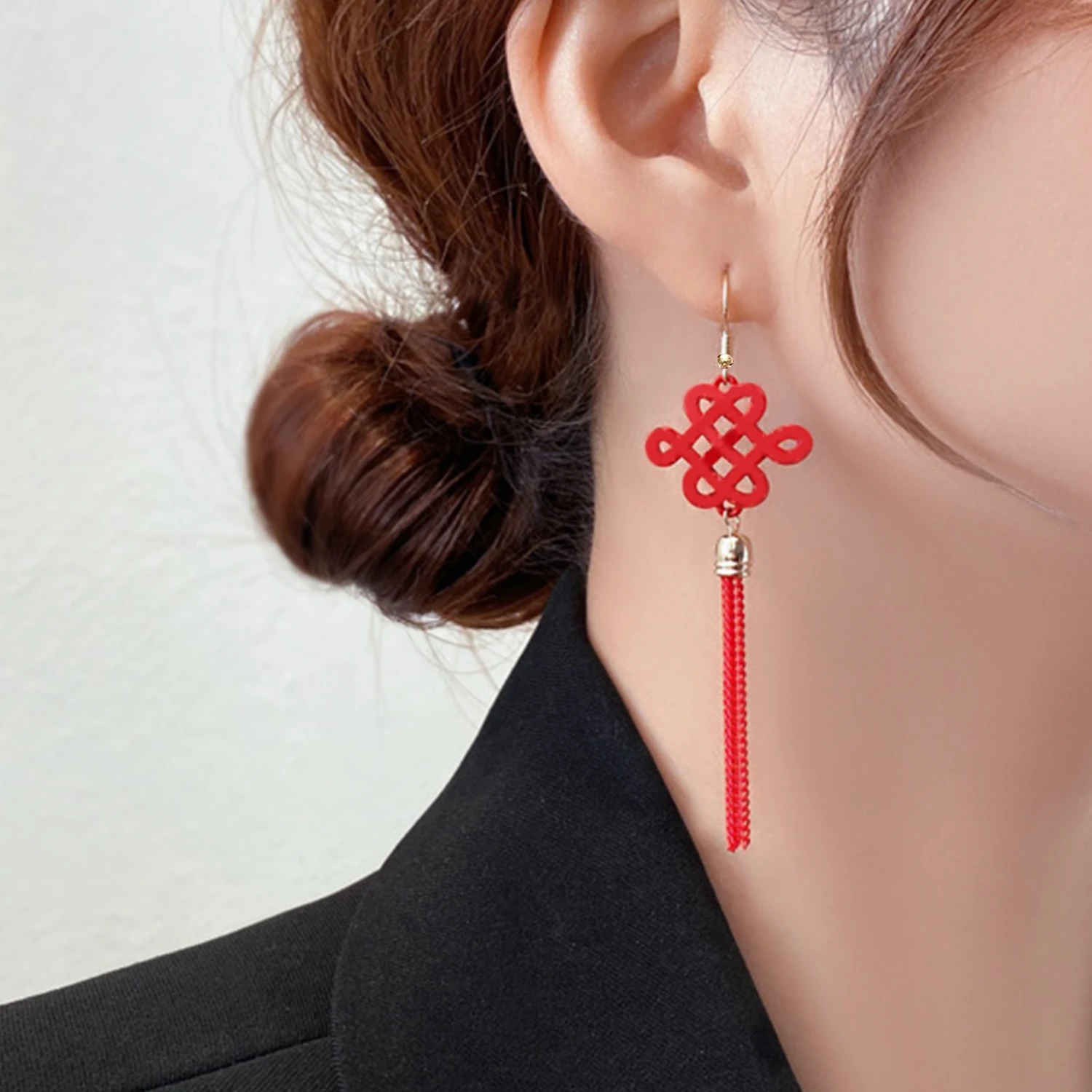 Chinese Knot Red Tassel Pendant Earrings For Women Girls Fashion Ethnic Geometric Charms Lantern Dangle Ear Jewelry Party Gifts