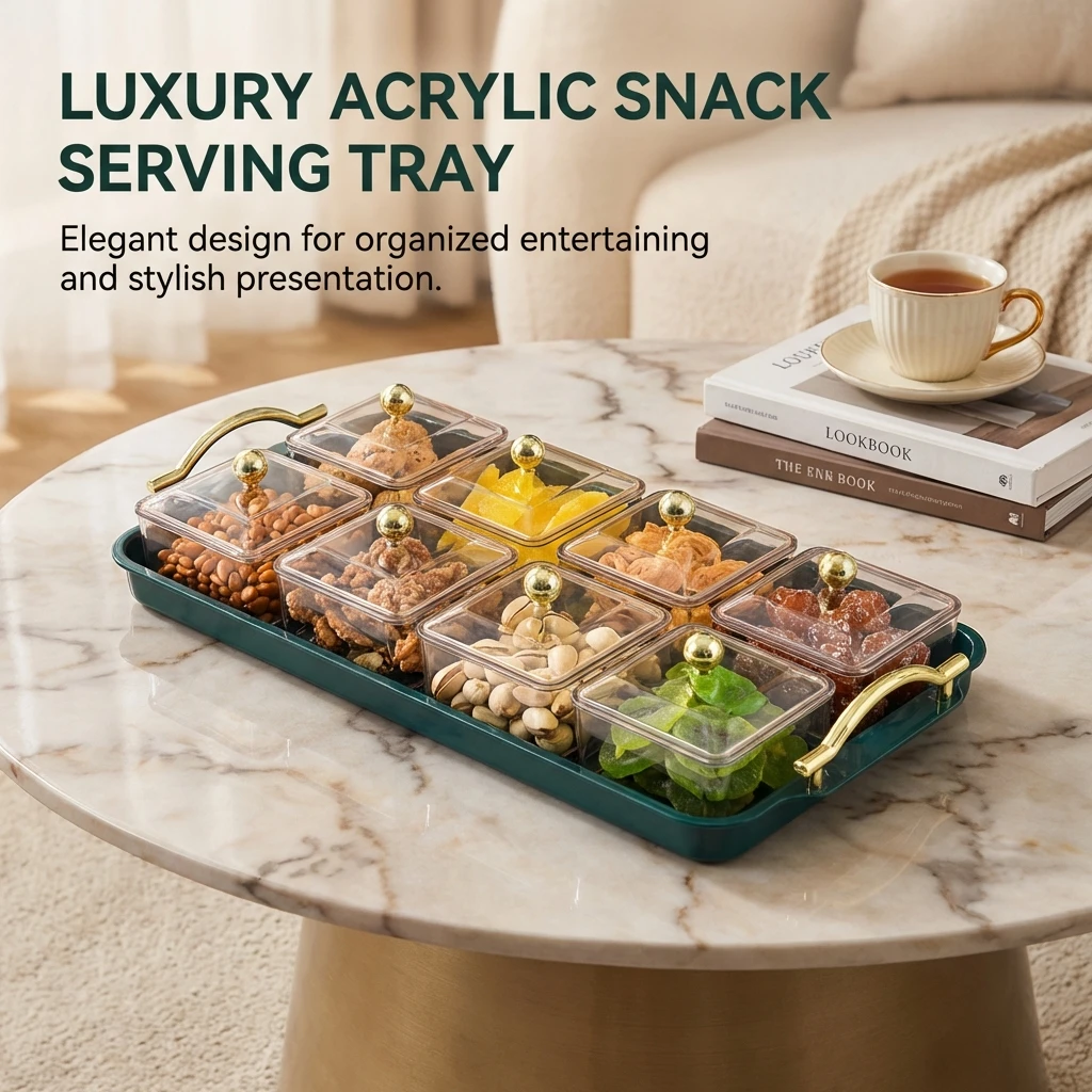 

Поднос для закусок, сухофруктов и конфет с разделителями, из прочного пластика, элегантный дизайн, для домашнего использования