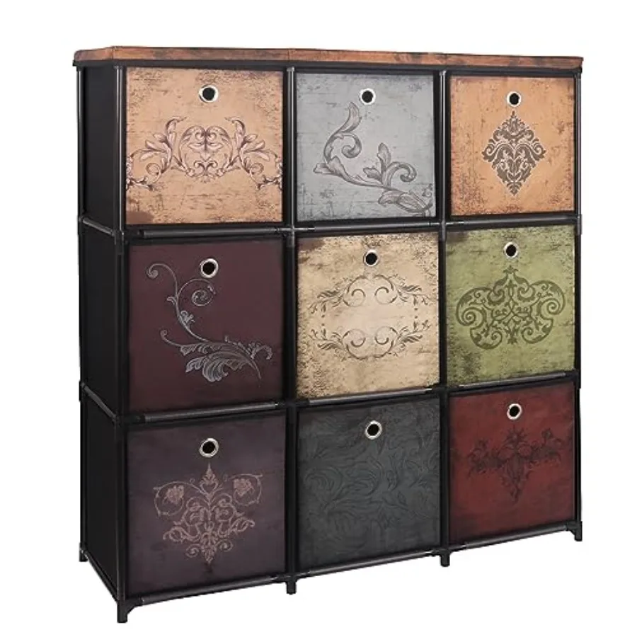 

Storage Dresser with 9 Drawers, DIY Storage Drawer Unit for Closet, Fabric Chest of Drawers for Bedroom, Hallway, Dorm, Pattern