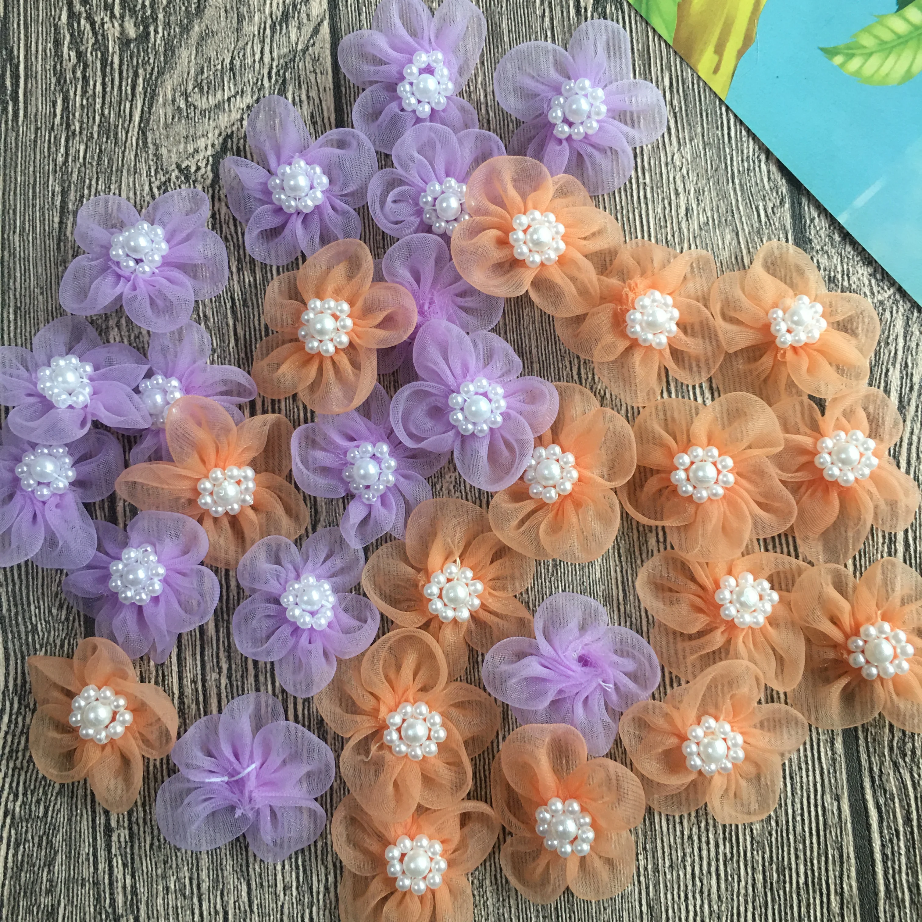 100pc/Lot Round 3.5cm 3D Flower Silk flower Patches DIY Sewing Bead Applique Decoration For Dress Wedding Hairpin Hats Christmas