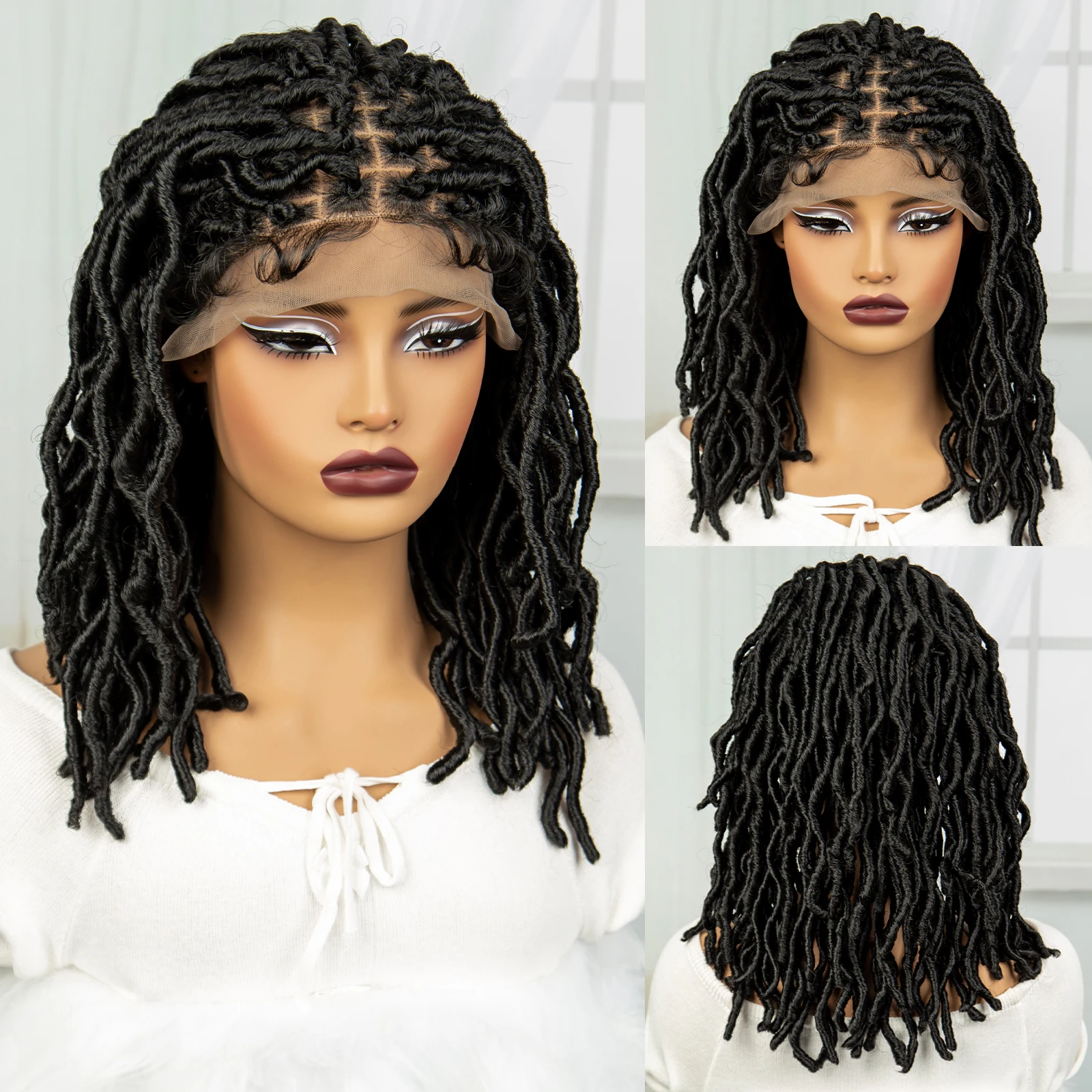 14inch Dreadlocks Braided Wigs for Women Synthetic Lace Front Square Knotless Braiding Hair Wigs Twist Natural Locs Crochet Wig