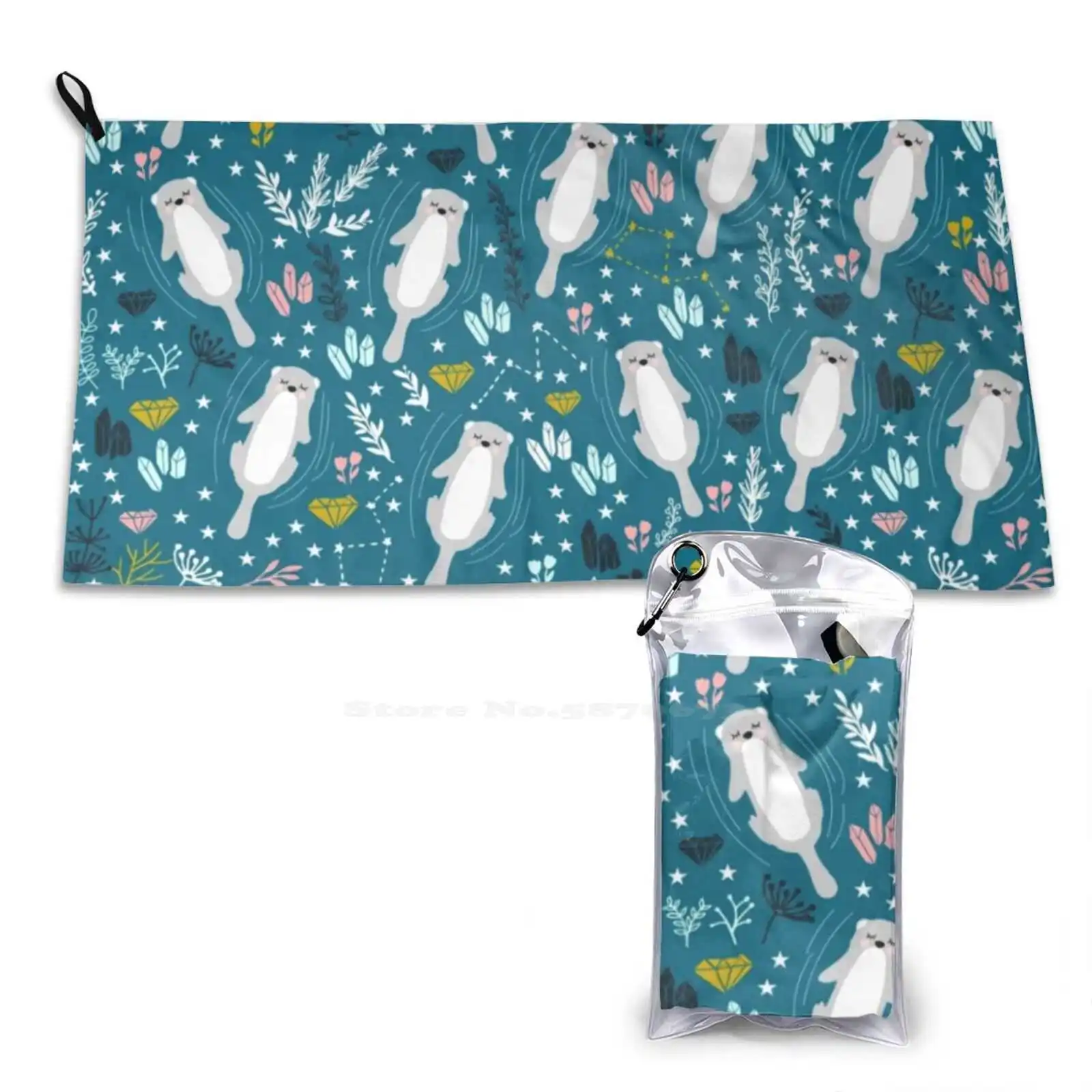 Cute Otters Soft Towel Quick Dry Beach Towel Pink Green Blue White Grey Otters Pattern Sleeping Otter Otters Lover Funny Animal