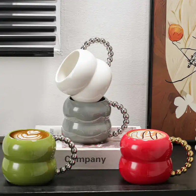 

400 мл домашняя керамическая кружка, креативная бусина, золото, серебро, ручка, послеобеденный чай, чашка для воды, завтрак, кофе, молочные кружки