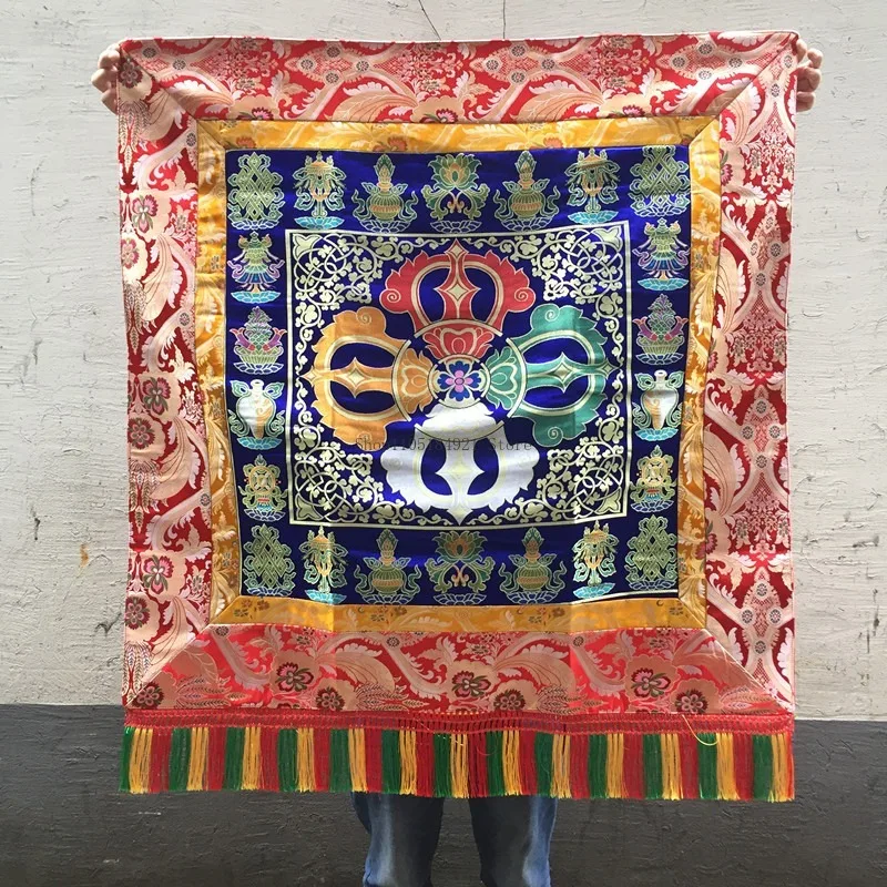 1M Tibetan Embroidery Auspicious Eight Treasures Cross Vajra Pestle Tablecloth Religious Decoration Home Offering Table Ornament